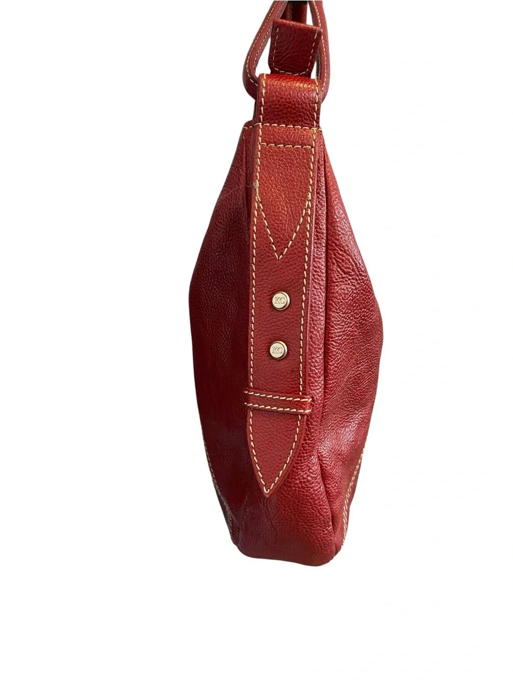 Kenneth Cole New York Red Pebbled Leather Hobo Bag medium with Stitch Detail